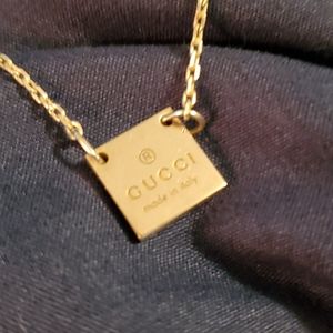 Gucci 19" Square Dog Tag  Sterling Silver Necklace